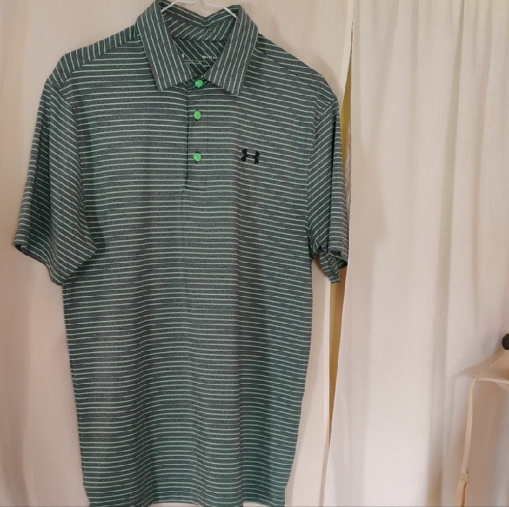 Under Armour Men's Green Striped Polo Shirt